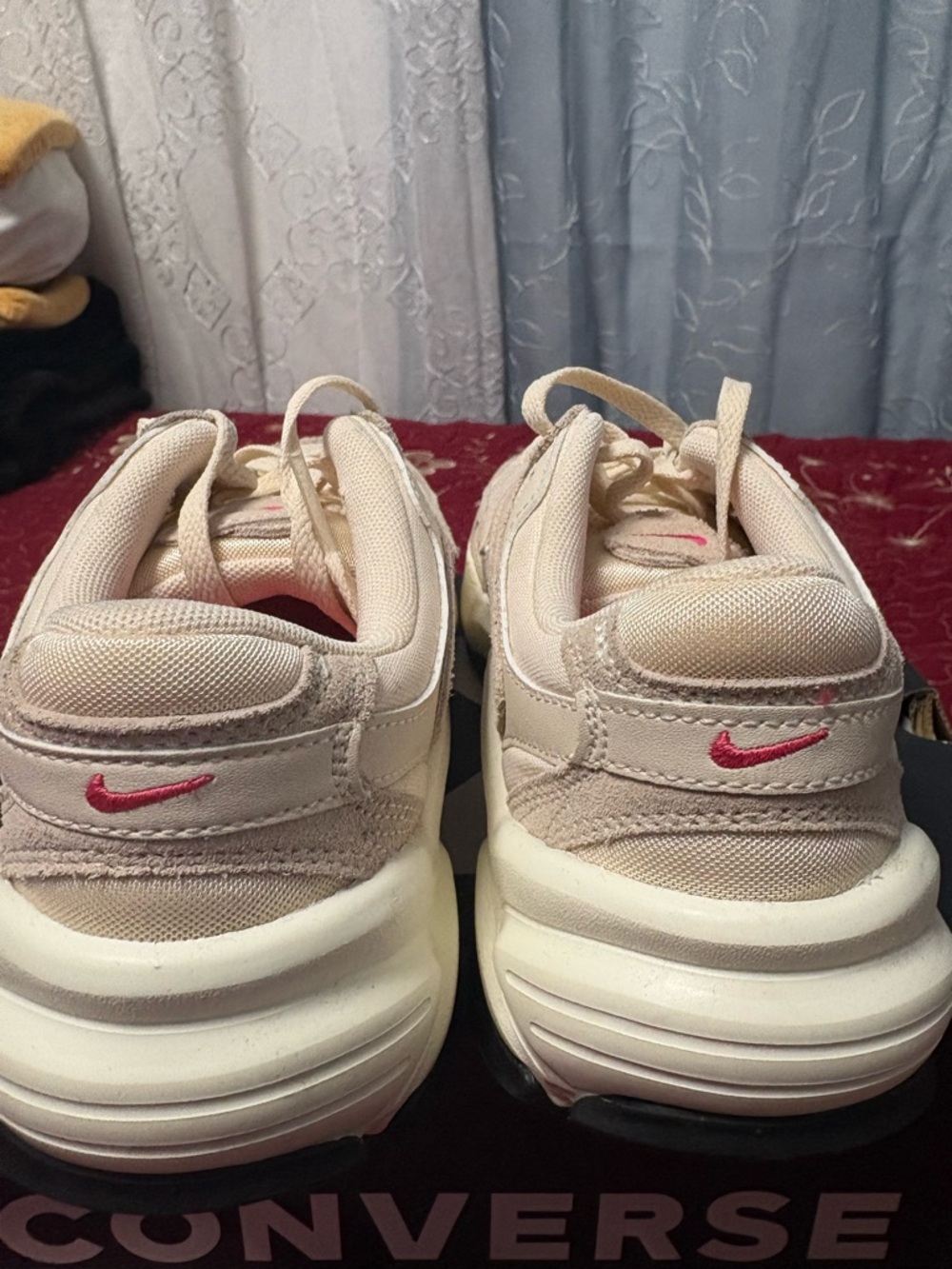 Nike Women Beige Sneakers with Pink Swoosh